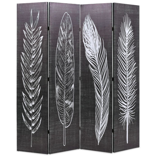 Feathers Black & White 160x170 cm Folding Room Divider Canvas