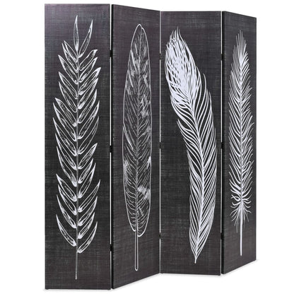 Feathers Black & White 160x170 cm Folding Room Divider Canvas