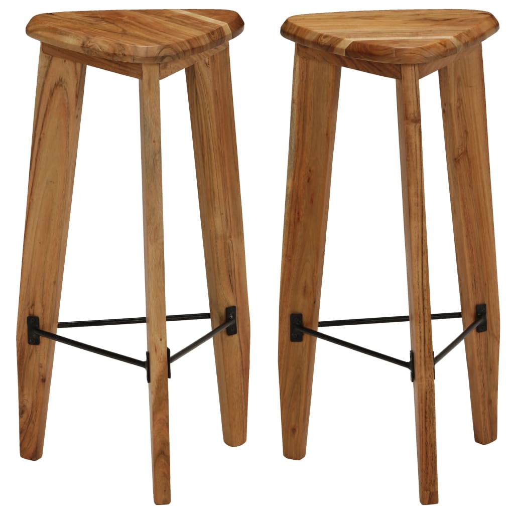 Solid Acacia Wood Bar Stools - Set of 2, Natural Finish