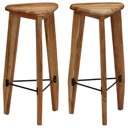 Solid Acacia Wood Bar Stools - Set of 2, Natural Finish