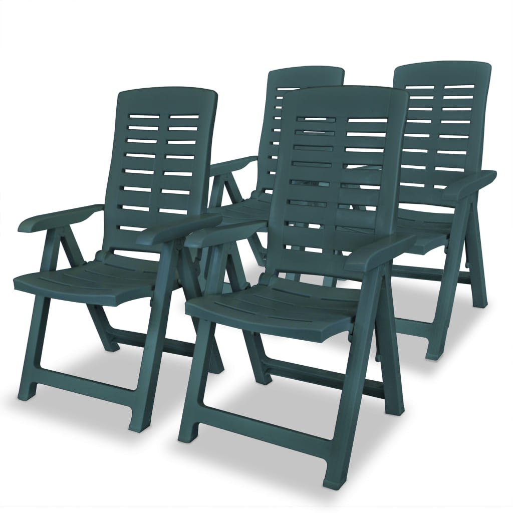 Set of 4 Green Plastic Reclining Garden Chairs - Comfortable & Stylish