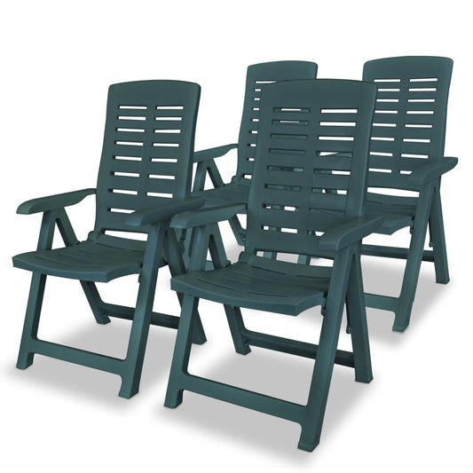 Set of 4 Green Plastic Reclining Garden Chairs - Comfortable & Stylish