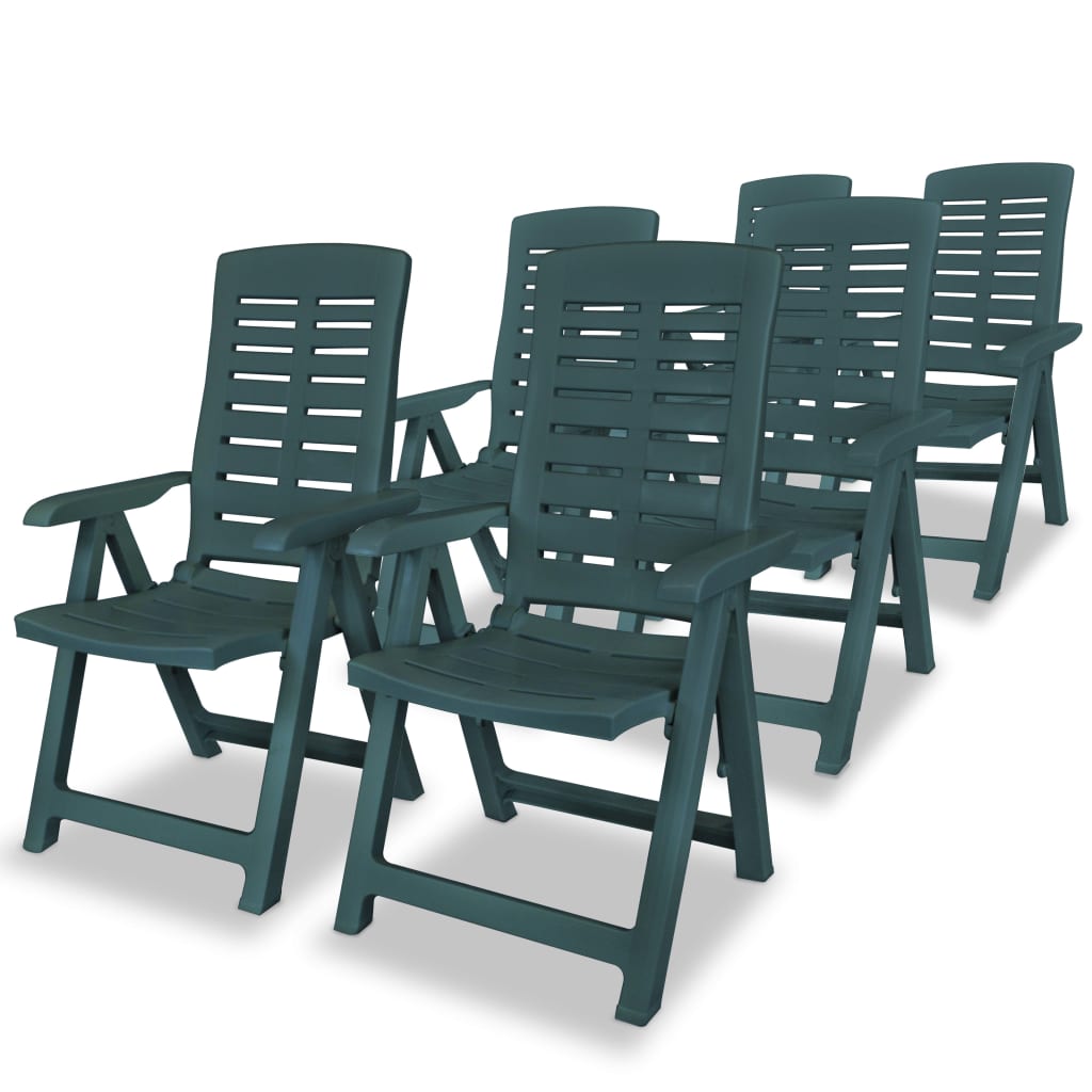 6-Piece Green Plastic Reclining Garden Chairs Set