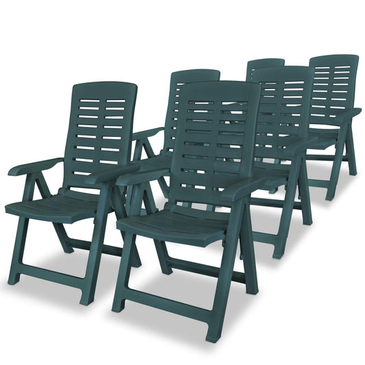 6-Piece Green Plastic Reclining Garden Chairs Set
