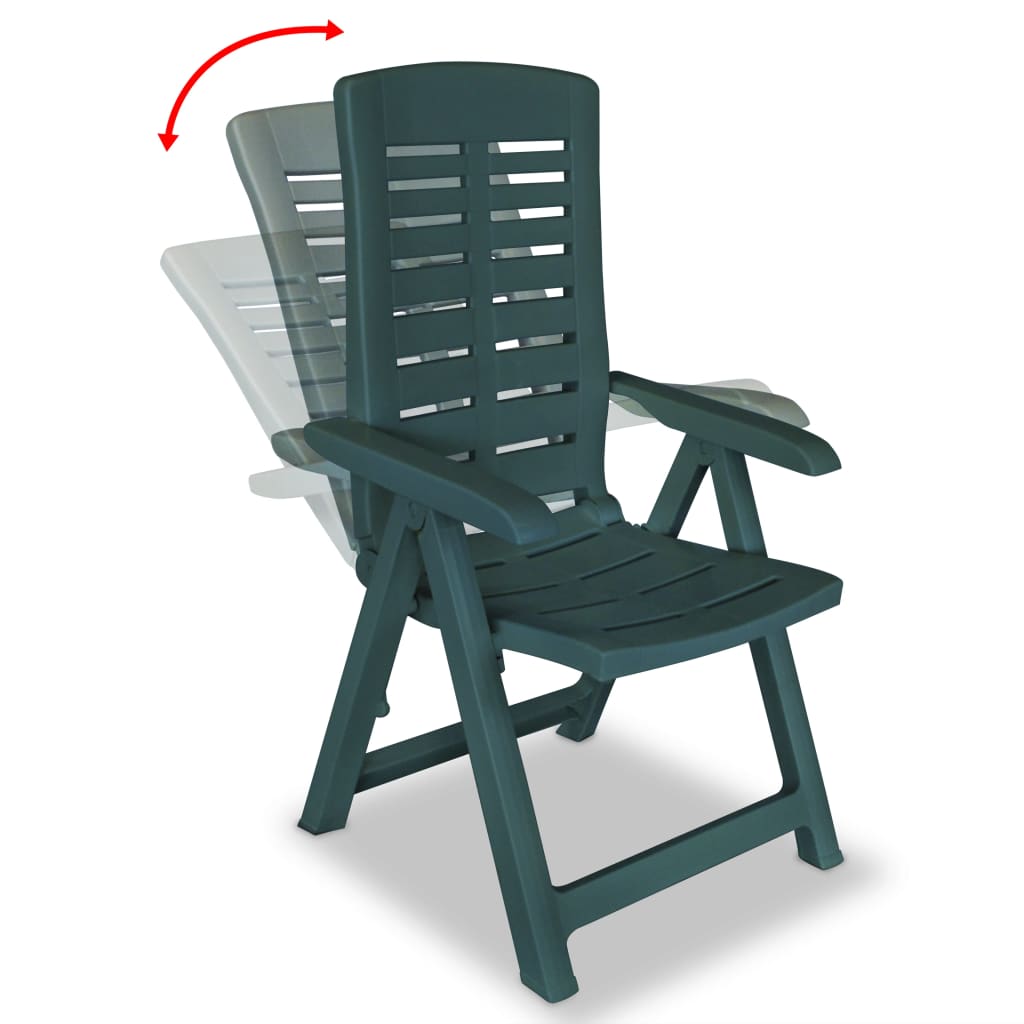 6-Piece Green Plastic Reclining Garden Chairs Set