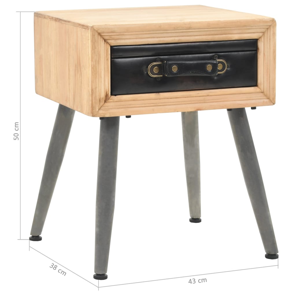 Solid Fir Wood Bedside Table - 43x38x50cm, Rustic Charm