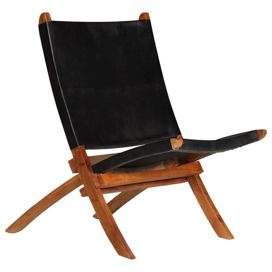 Black Real Leather Folding Relaxation Chair