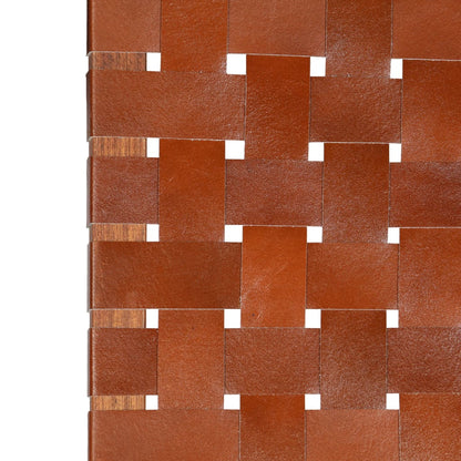 Brown Real Leather Folding Chair with Crossed-Stripe Design