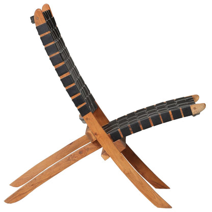 Luxury Folding Chair in Black Real Leather with Crossed-Stripes
