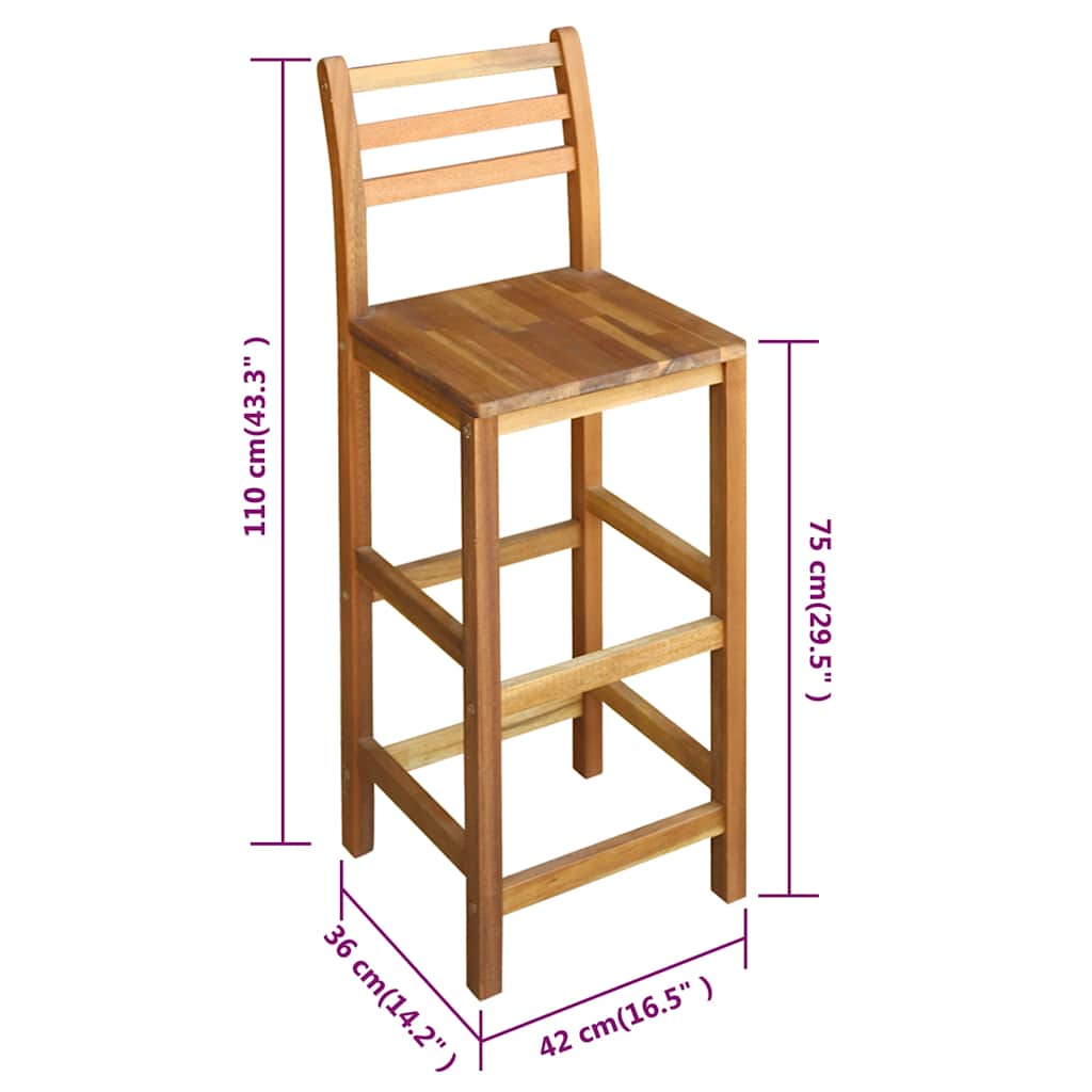 Bar Chairs Set of 2 in Solid Acacia Wood - Durable & Stylish Seating