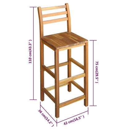 Bar Chairs Set of 2 in Solid Acacia Wood - Durable & Stylish Seating