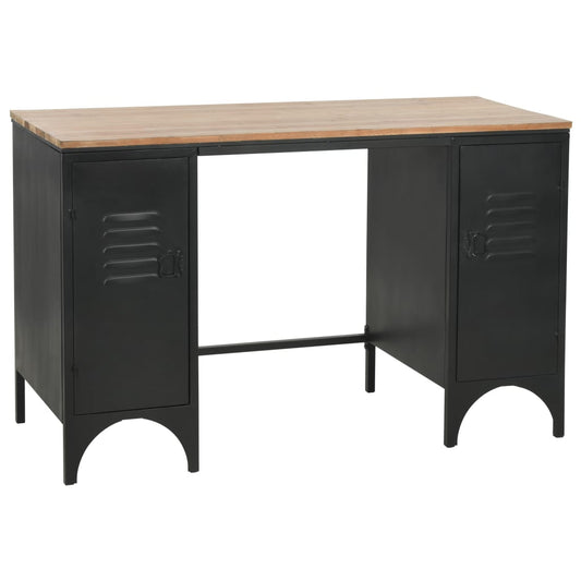 Solid Firwood & Steel Double Pedestal Desk 120x50x76 cm
