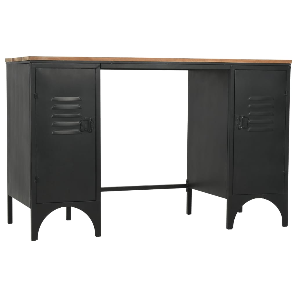 Solid Firwood & Steel Double Pedestal Desk 120x50x76 cm
