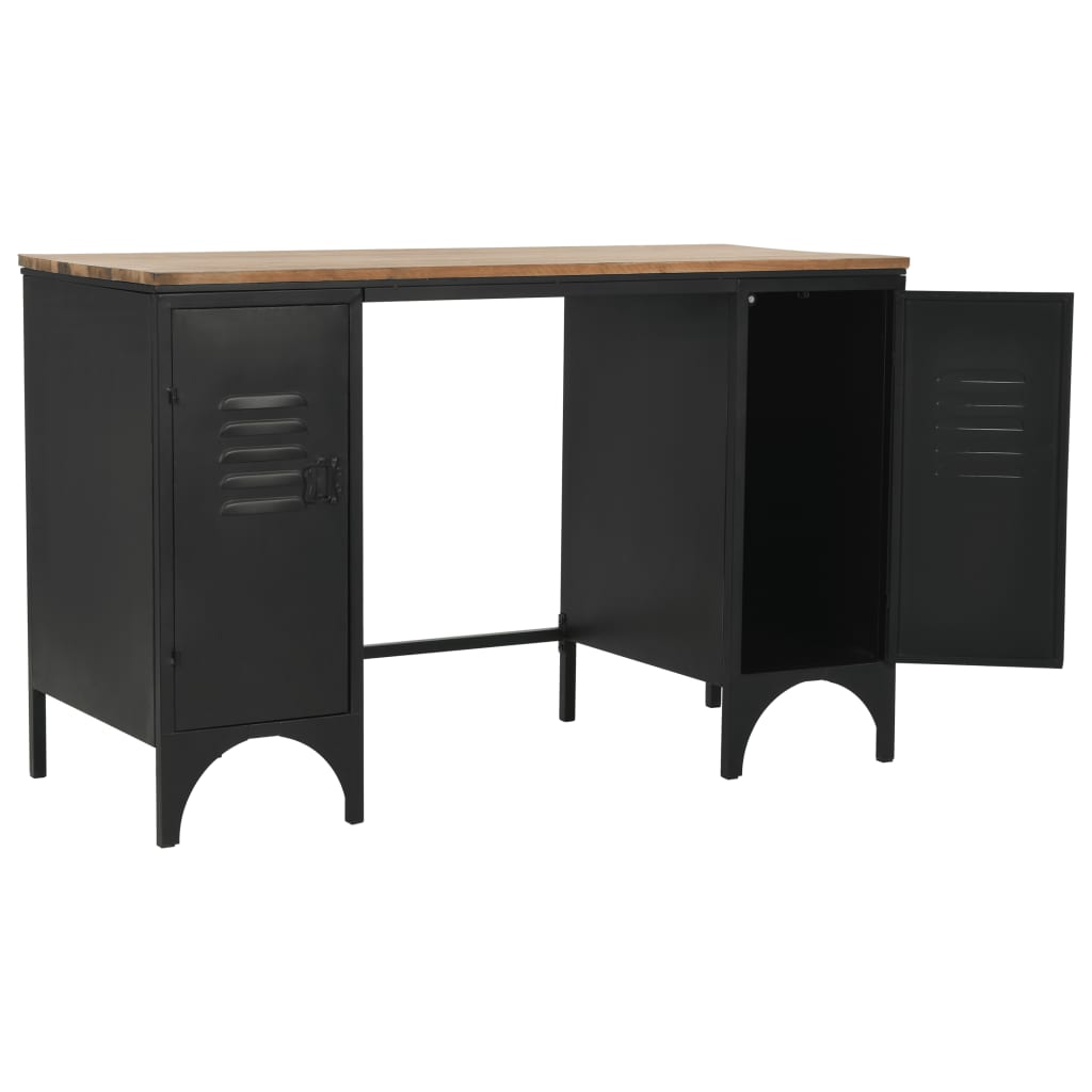 Solid Firwood & Steel Double Pedestal Desk 120x50x76 cm
