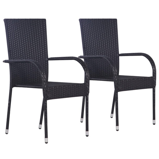 Set of 2 Black Poly Rattan Stackable Outdoor Chairs