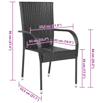 Set of 2 Black Poly Rattan Stackable Outdoor Chairs