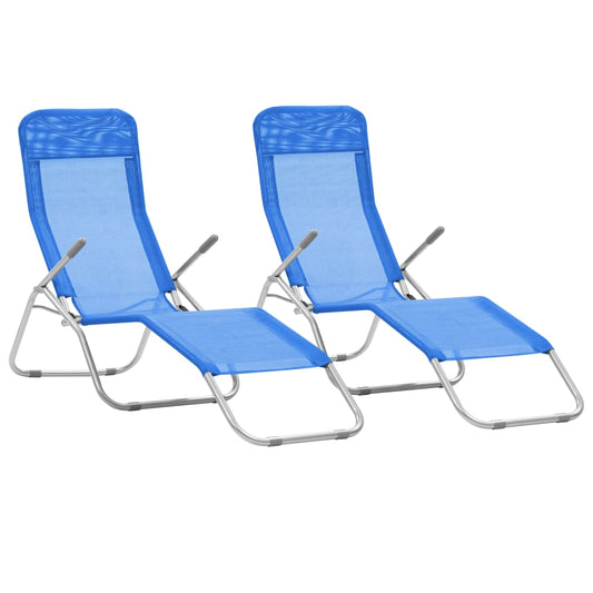 2-Piece Blue Textilene Folding Sun Loungers - Durable & Stylish