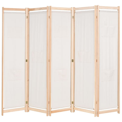 Cream Fabric 5-Panel Room Divider - 200x170 cm Decor Solution
