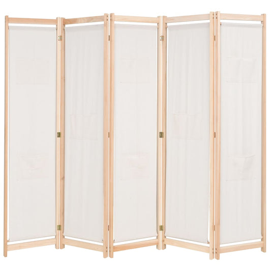 Cream Fabric 5-Panel Room Divider - 200x170 cm Decor Solution