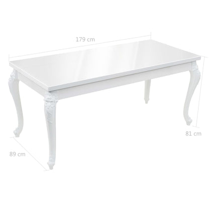 High Gloss White Dining Table, 179x89x81 cm, Modern Elegance