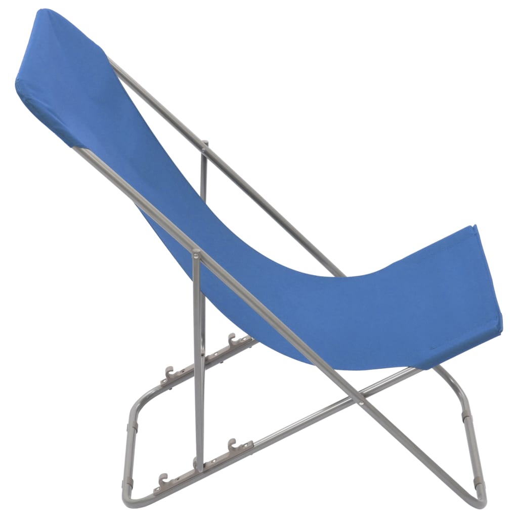Set of 2 Blue Folding Beach Chairs - Steel & Oxford Fabric