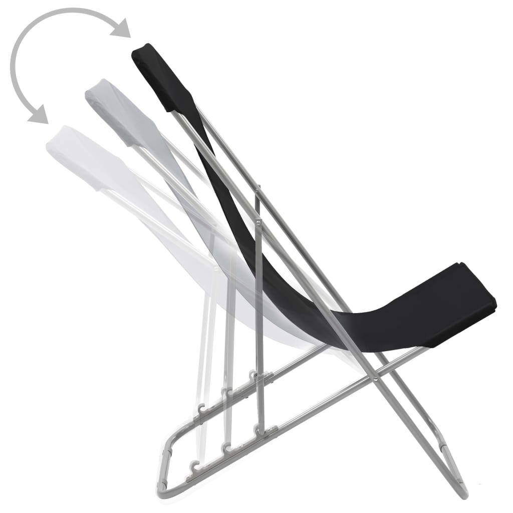 Black Steel & Oxford Fabric Folding Beach Chairs - Set of 2