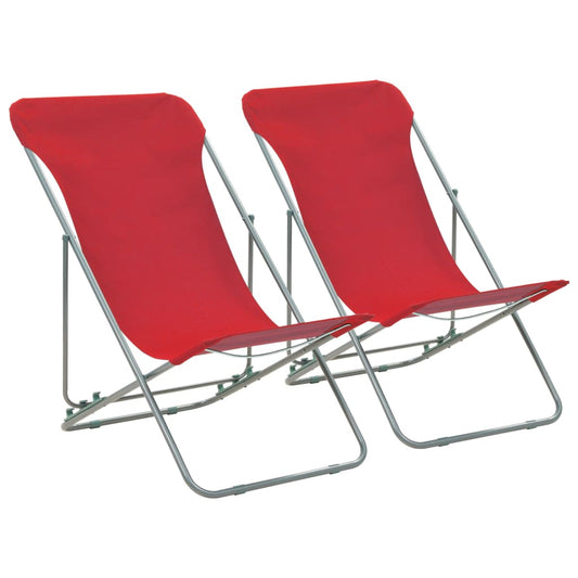 Durable Red Folding Beach Chairs (Set of 2) - Steel & Oxford Fabric