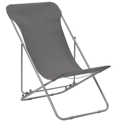 Set of 2 Grey Steel & Oxford Fabric Folding Beach Chairs