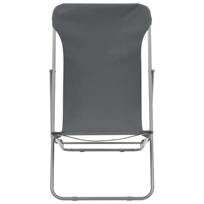 Set of 2 Grey Steel & Oxford Fabric Folding Beach Chairs