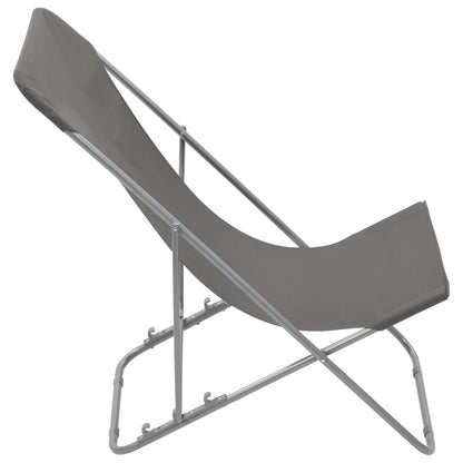 Set of 2 Grey Steel & Oxford Fabric Folding Beach Chairs