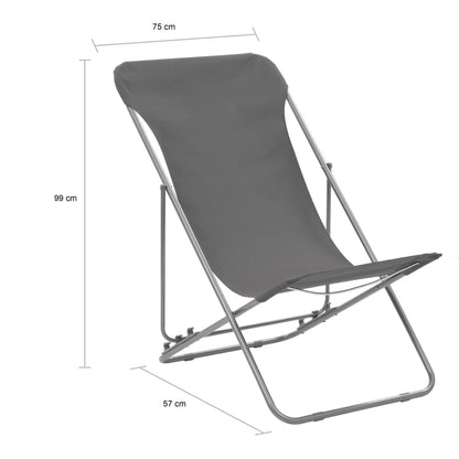 Set of 2 Grey Steel & Oxford Fabric Folding Beach Chairs