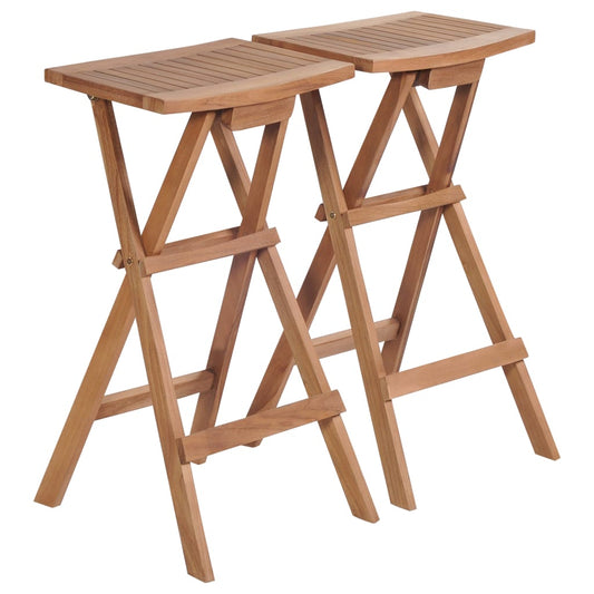 Solid Teak Wood Folding Bar Stools - Set of 2, Elegant & Durable