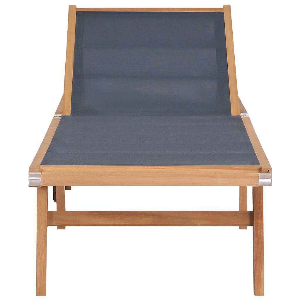 Teak Folding Sun Lounger with Wheels - Textilene Fabric