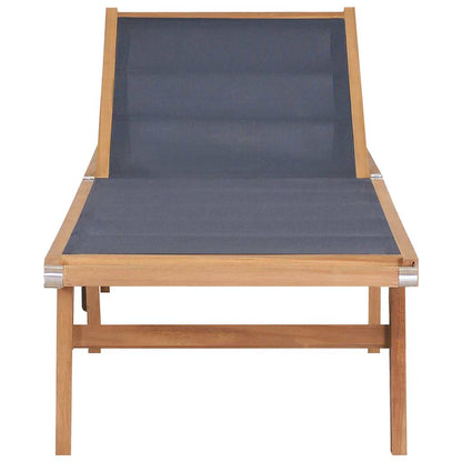 Teak Folding Sun Lounger with Wheels - Textilene Fabric