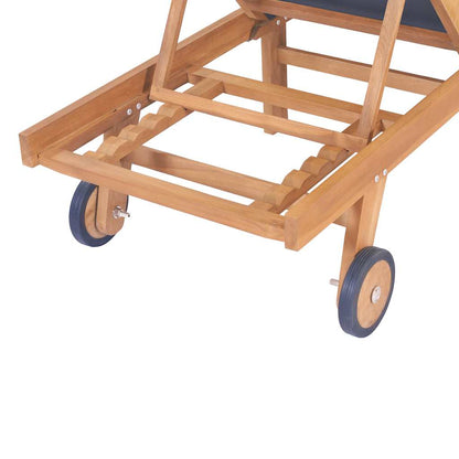 Teak Folding Sun Lounger with Wheels - Textilene Fabric