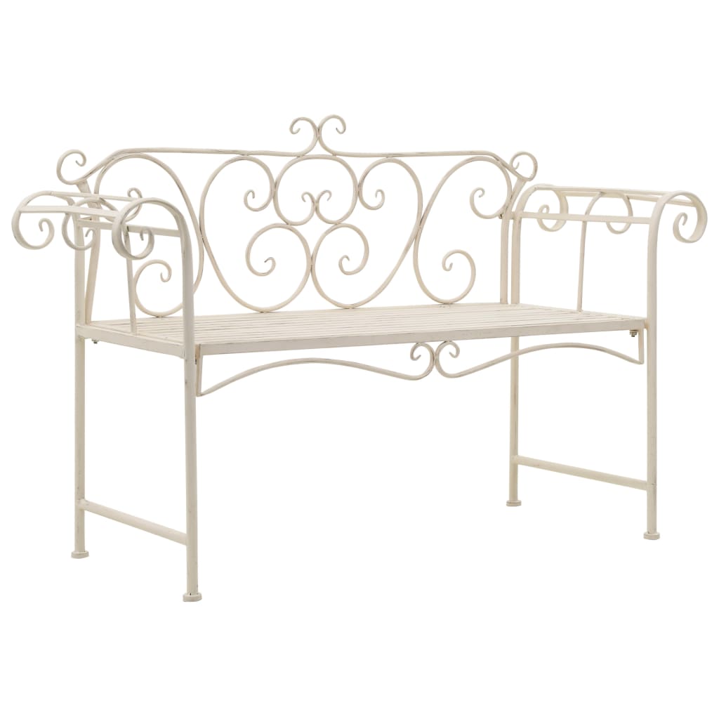 Antique White Metal Garden Bench - 132 cm Durable Elegance