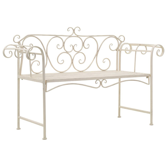 Antique White Metal Garden Bench - 132 cm Durable Elegance