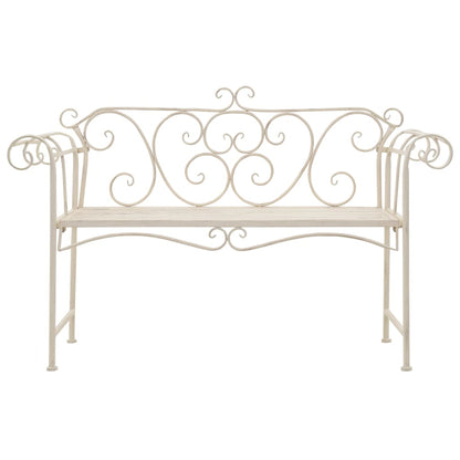Antique White Metal Garden Bench - 132 cm Durable Elegance