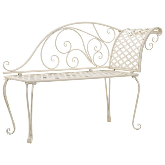 Antique White Metal Garden Chaise Lounge - 128 cm Relaxation