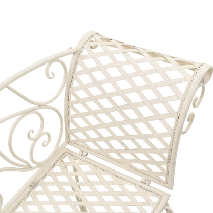 Antique White Metal Garden Chaise Lounge - 128 cm Relaxation