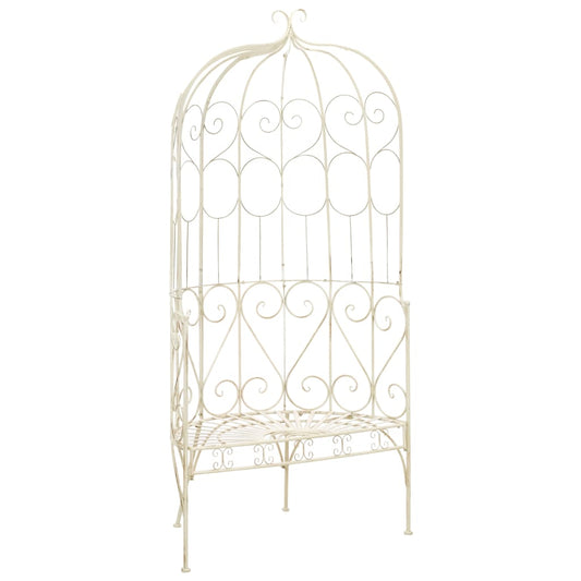 Antique White Iron Garden Bench 95 cm - Elegant Outdoor Seating