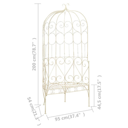 Antique White Iron Garden Bench 95 cm - Elegant Outdoor Seating