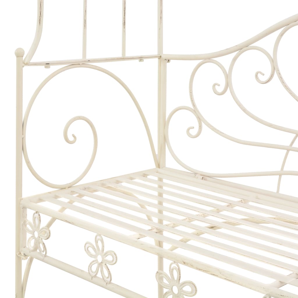 Antique White 122 cm Iron Garden Bench - Elegant & Durable