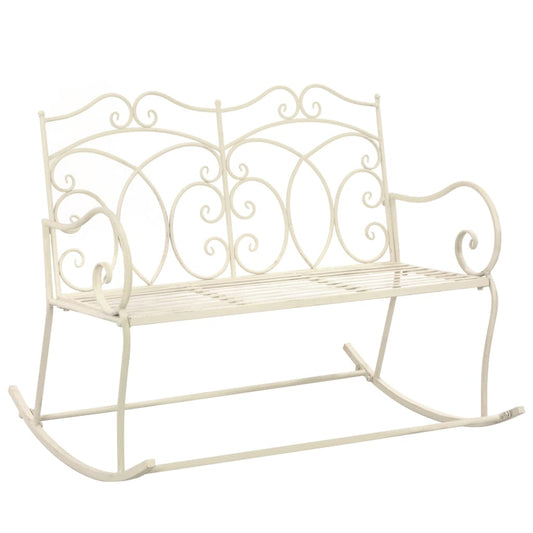 Antique White Iron Garden Bench - 104 cm Patio Seating