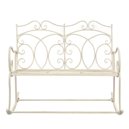 Antique White Iron Garden Bench - 104 cm Patio Seating