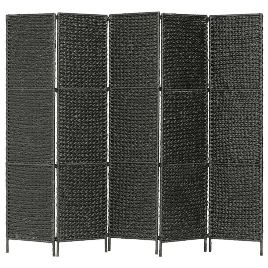 Stylish Black 5-Panel Room Divider 193x160cm, Water Hyacinth