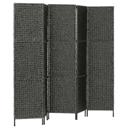 Stylish Black 5-Panel Room Divider 193x160cm, Water Hyacinth