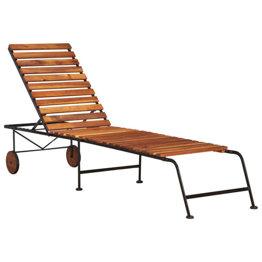 Solid Acacia Wood Sun Lounger with Durable Steel Legs