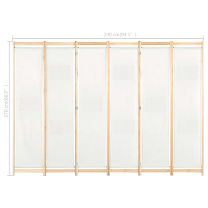 Cream Fabric 6-Panel Room Divider - 240x170x4 cm Privacy Screen