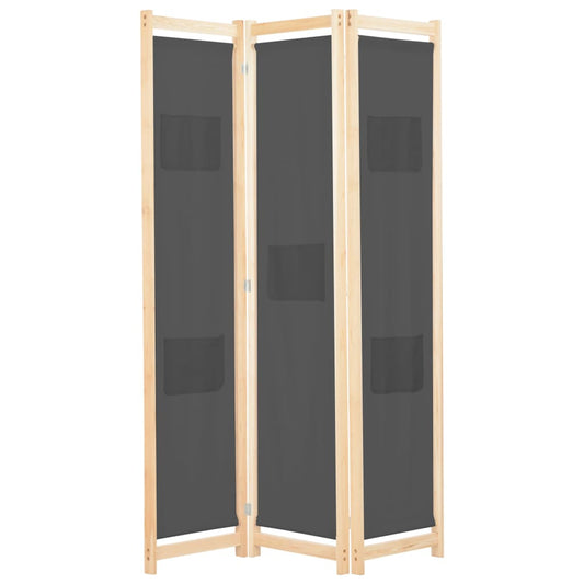 Grey 3-Panel Fabric Room Divider - 120x170x4 cm